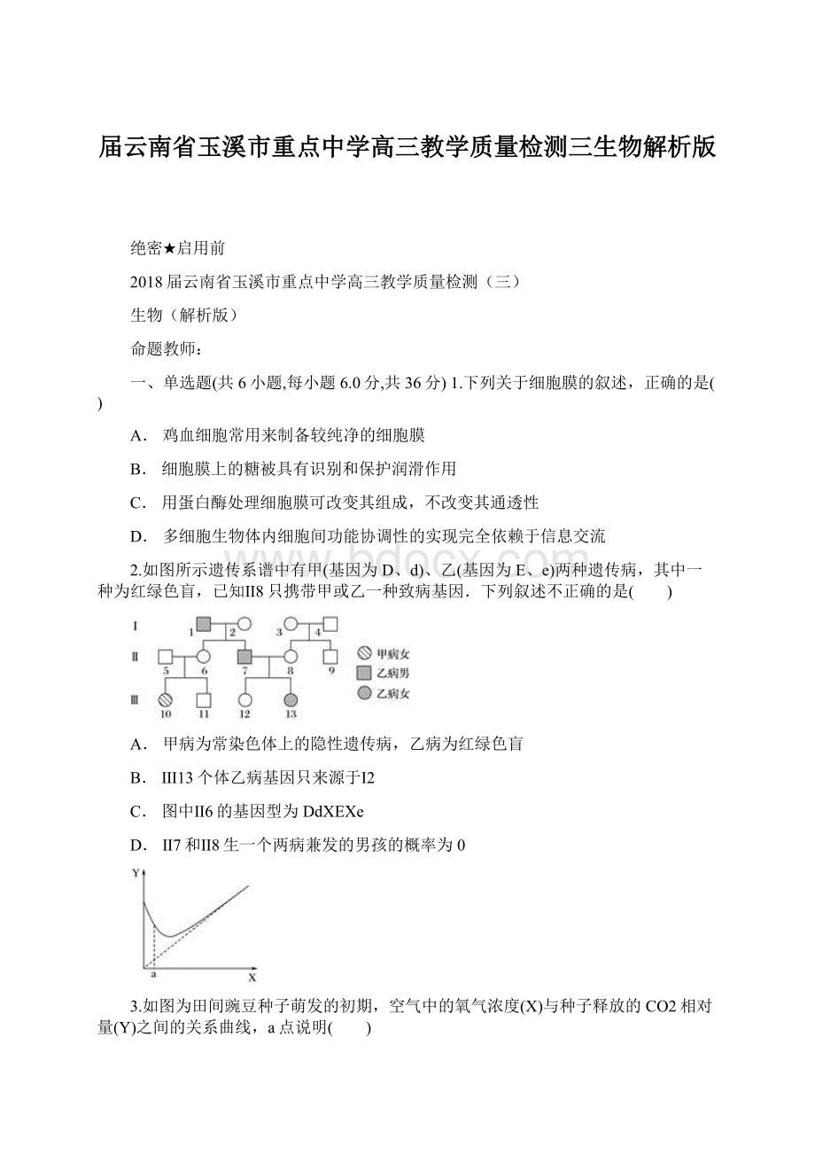 届云南省玉溪市重点中学高三教学质量检测三生物解析版Word文档格式.docx_第1页