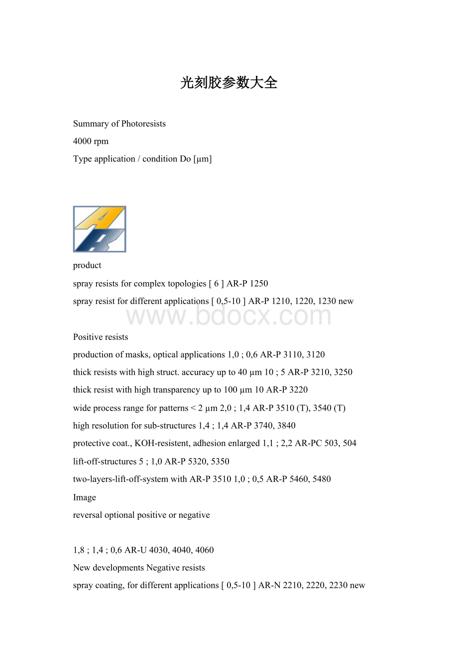 光刻胶参数大全文档格式.docx