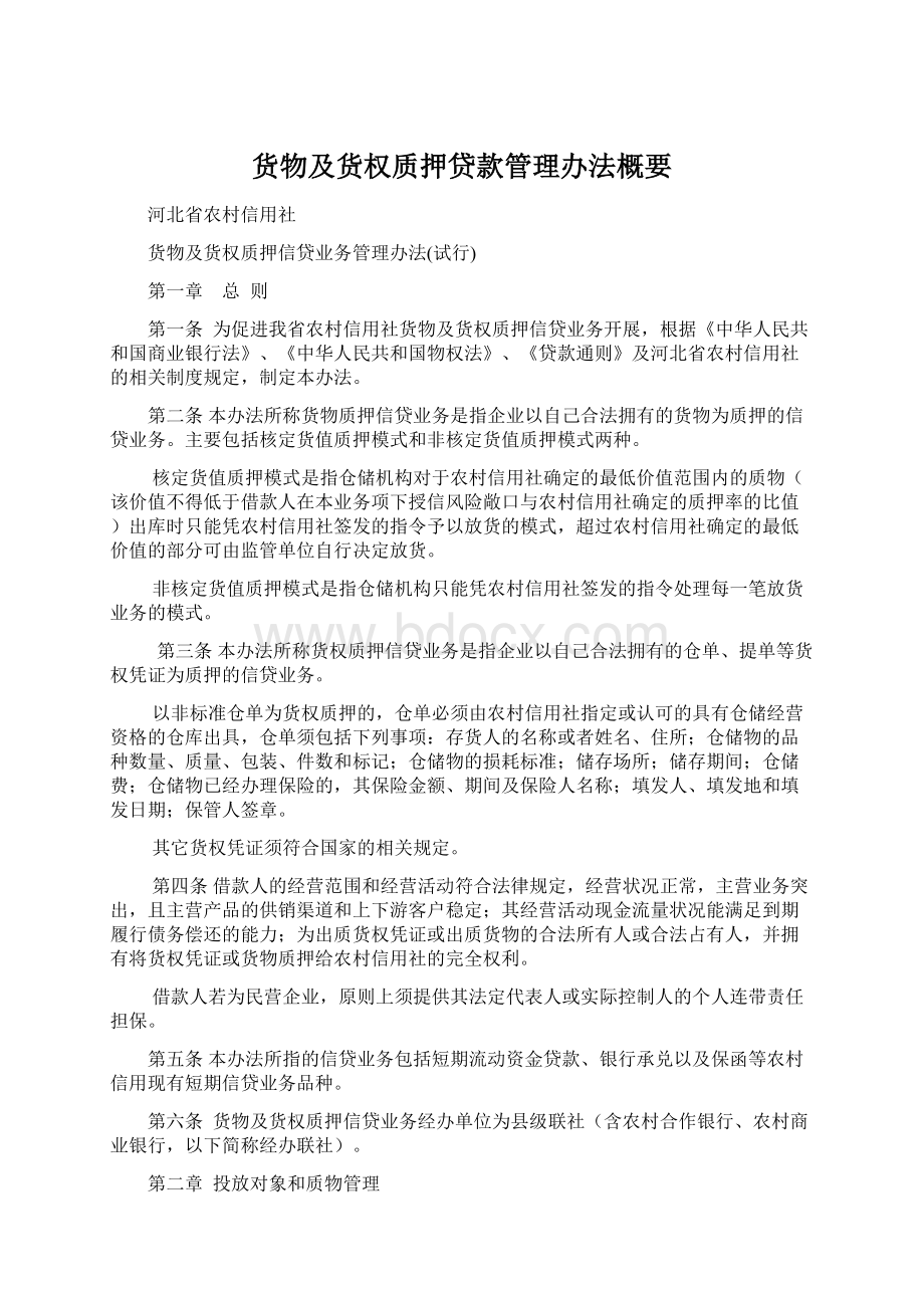 货物及货权质押贷款管理办法概要.docx