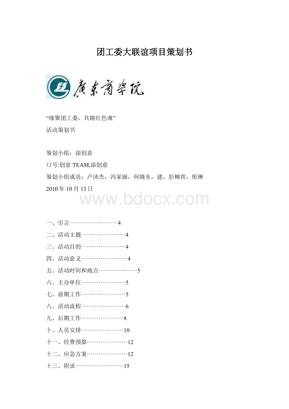团工委大联谊项目策划书Word文档格式.docx