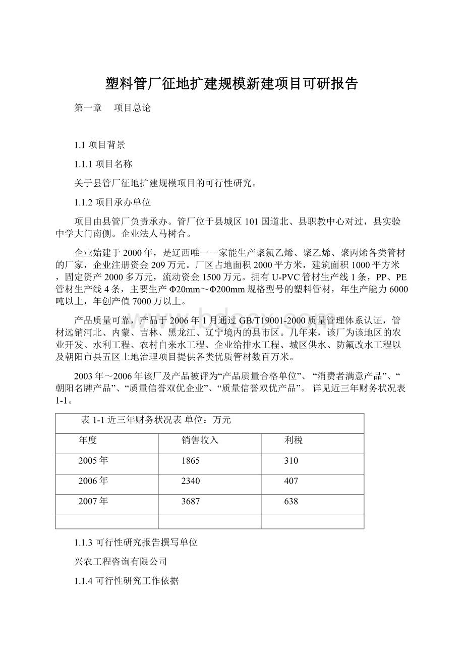 塑料管厂征地扩建规模新建项目可研报告文档格式.docx