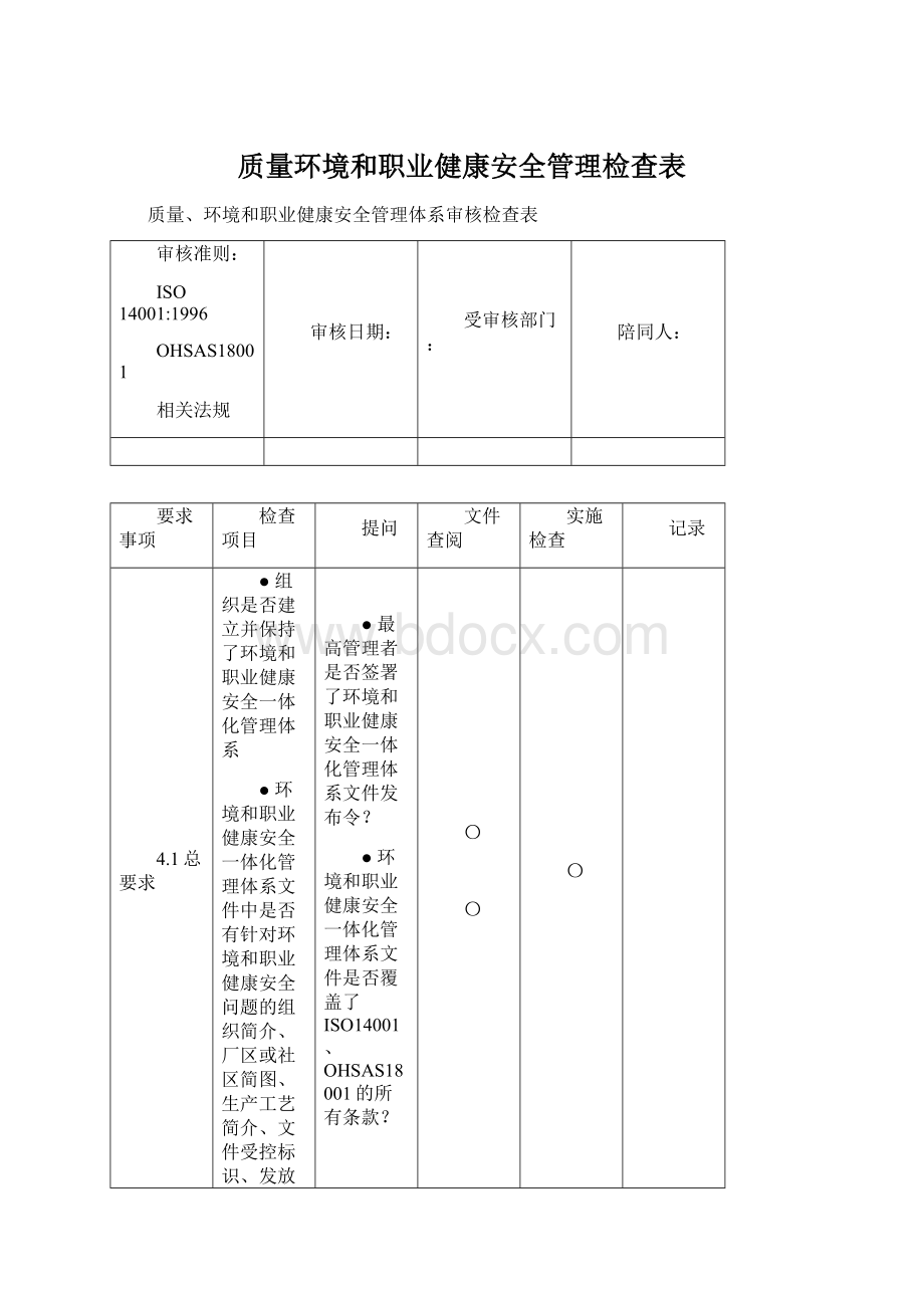 质量环境和职业健康安全管理检查表.docx