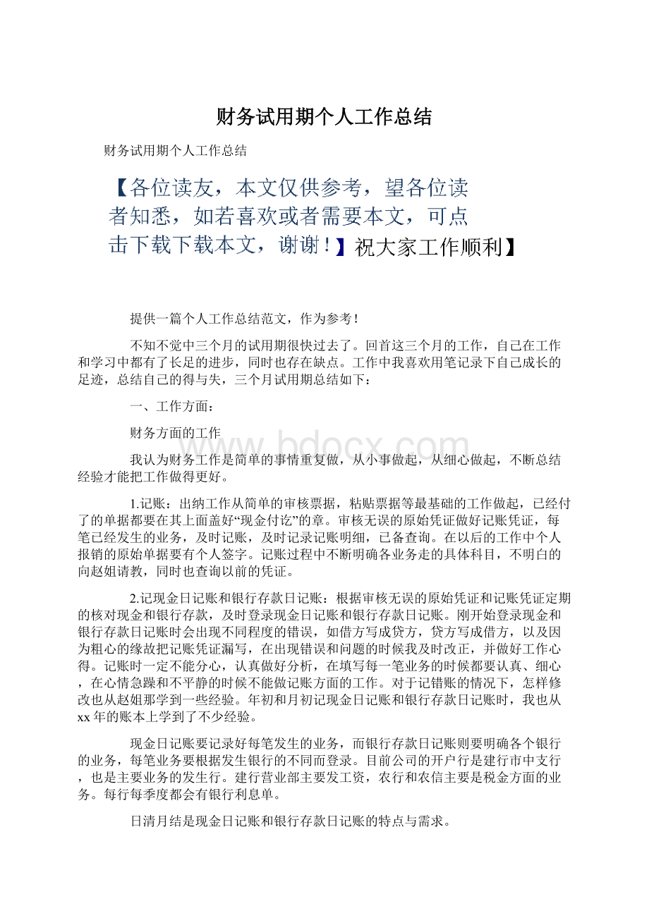 财务试用期个人工作总结.docx_第1页