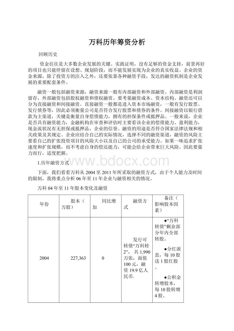 万科历年筹资分析Word格式.docx_第1页