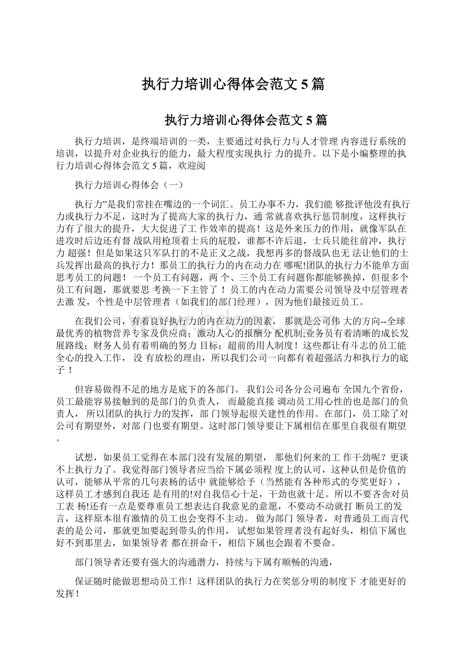 执行力培训心得体会范文5篇.docx