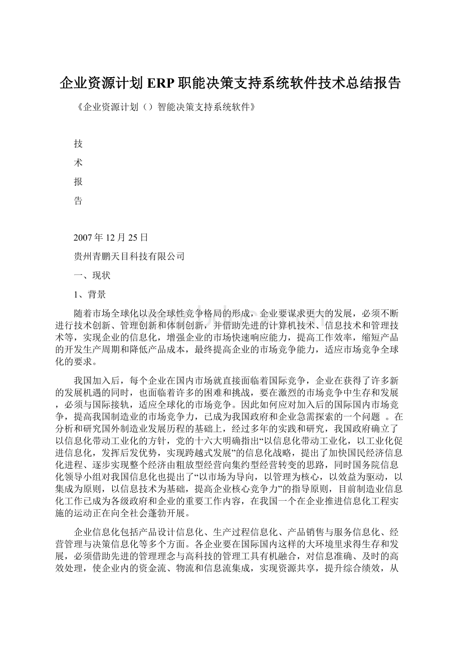 企业资源计划ERP职能决策支持系统软件技术总结报告.docx_第1页