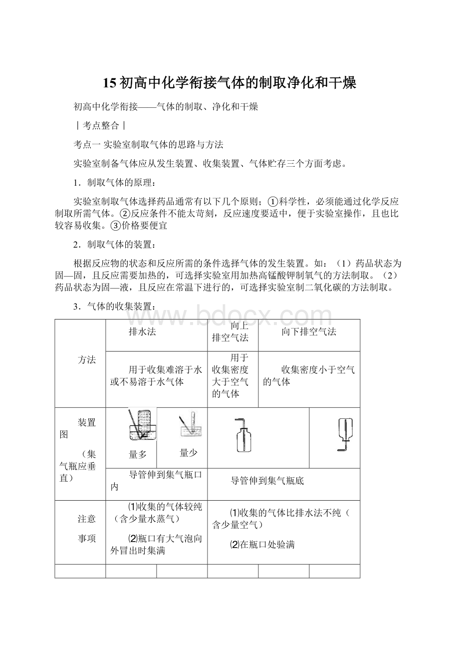 15初高中化学衔接气体的制取净化和干燥文档格式.docx