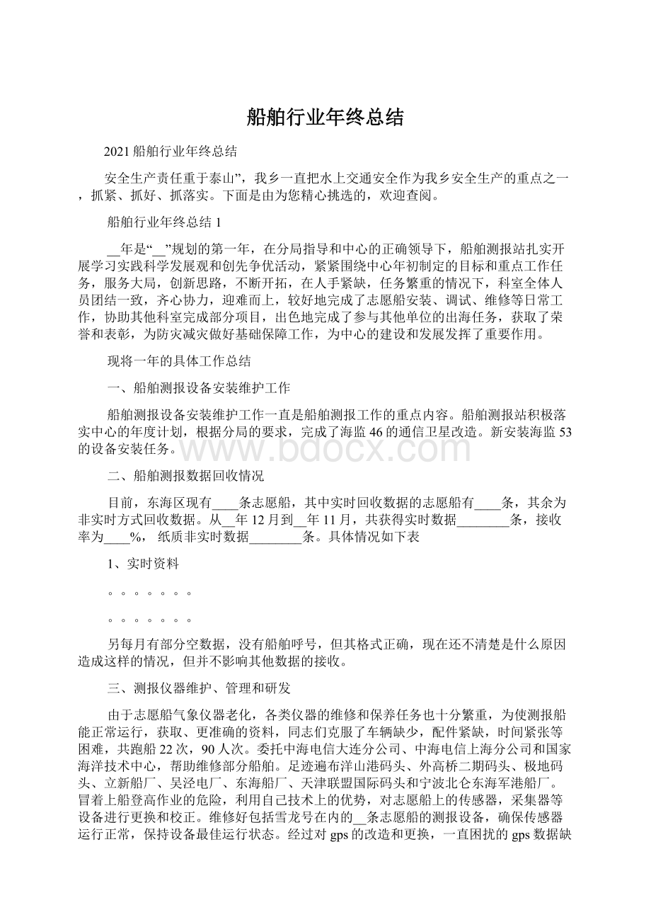 船舶行业年终总结Word格式文档下载.docx