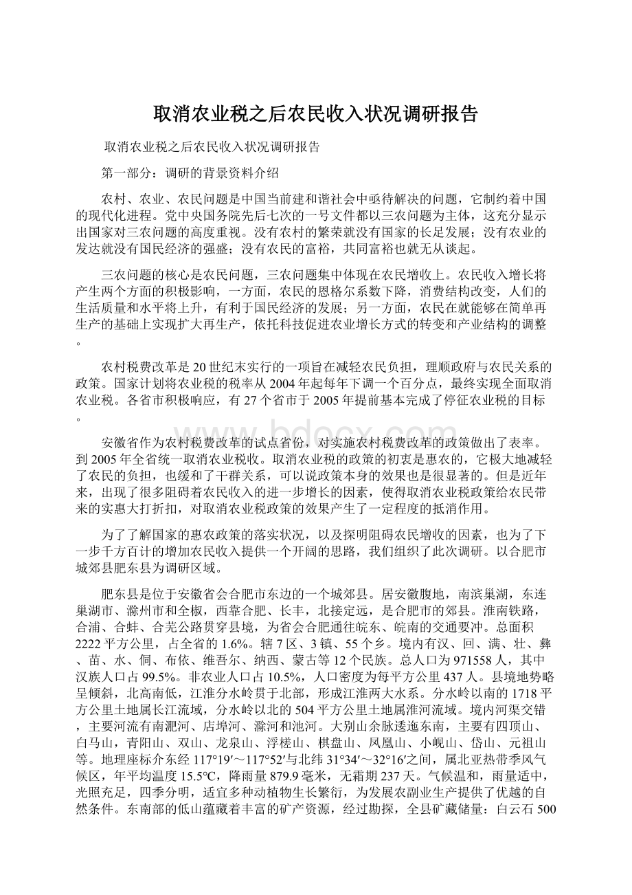 取消农业税之后农民收入状况调研报告Word格式文档下载.docx