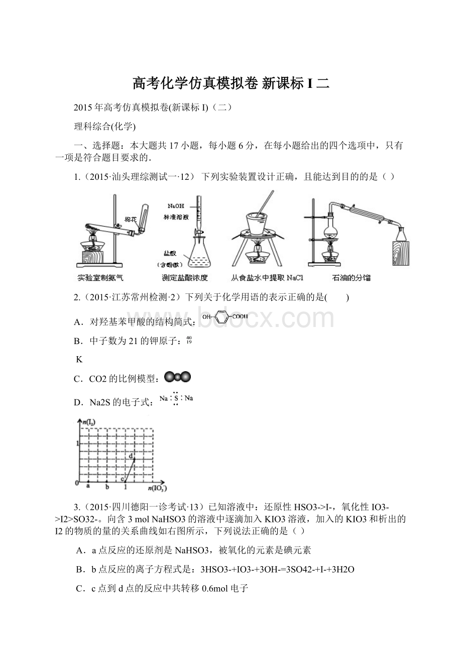 高考化学仿真模拟卷 新课标I二.docx_第1页