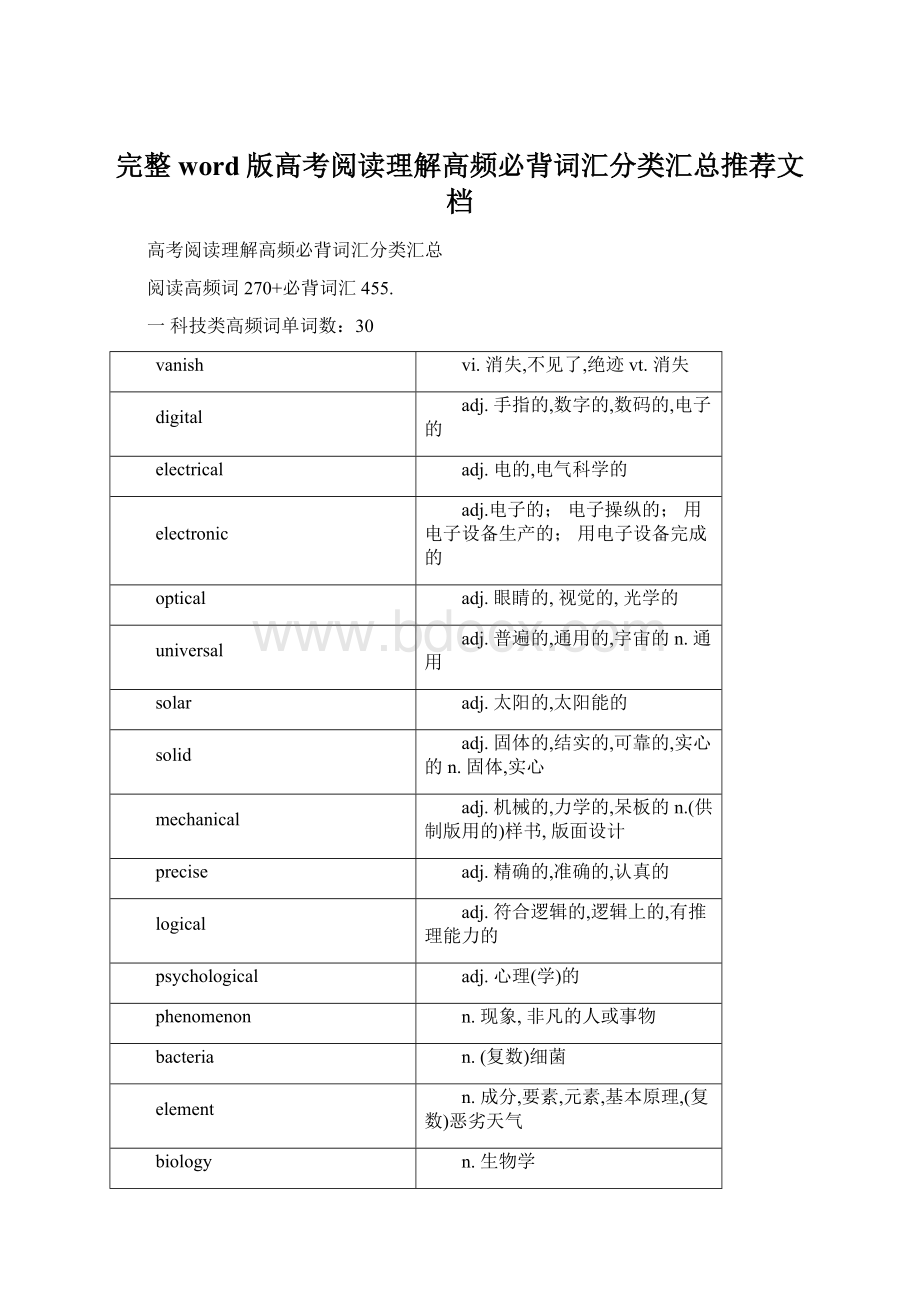 完整word版高考阅读理解高频必背词汇分类汇总推荐文档.docx_第1页