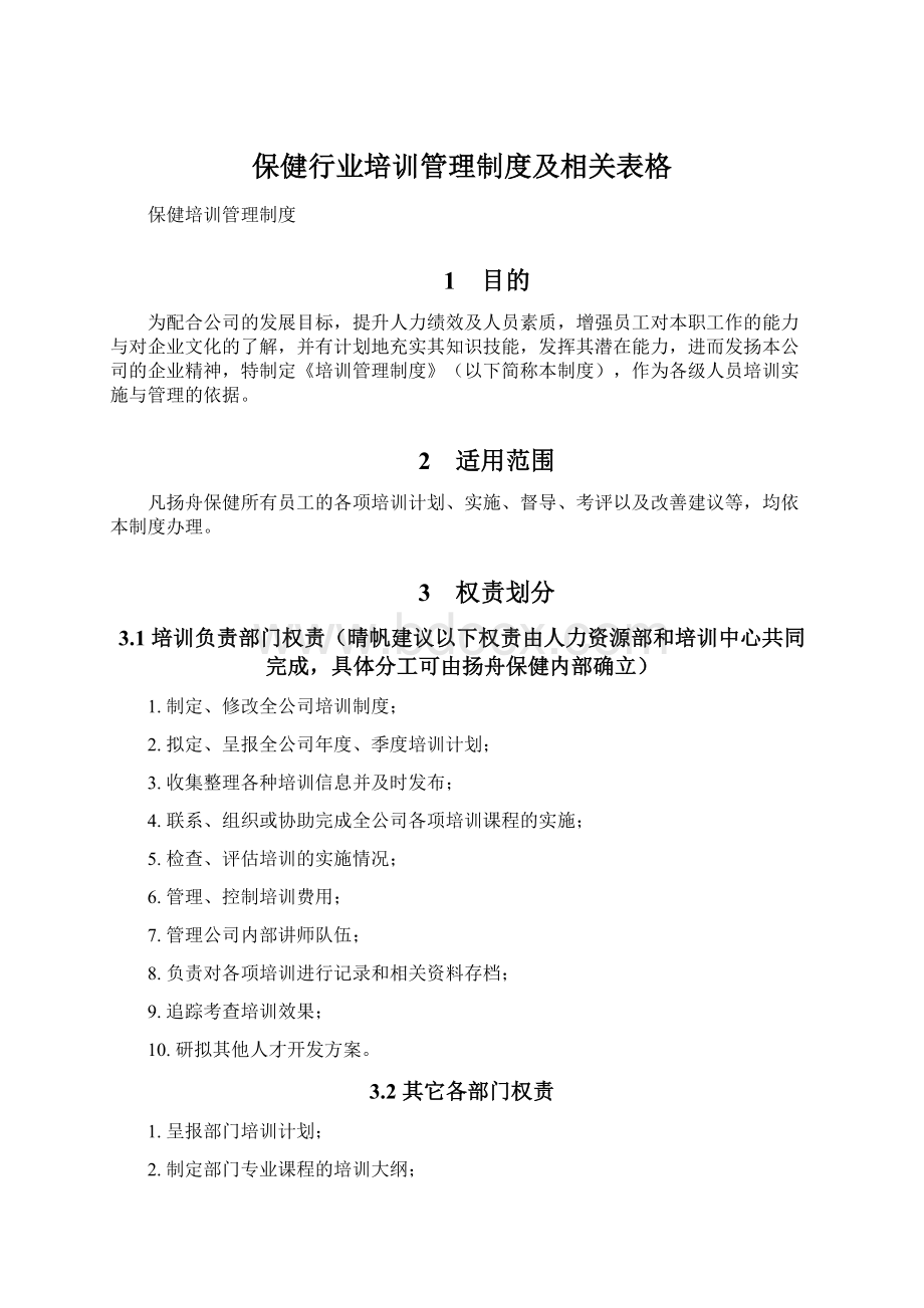 保健行业培训管理制度及相关表格文档格式.docx_第1页