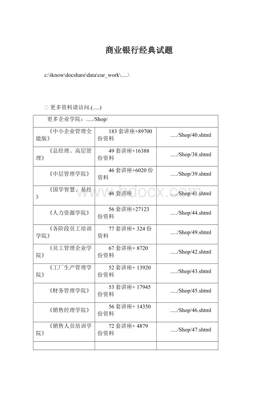 商业银行经典试题Word下载.docx_第1页