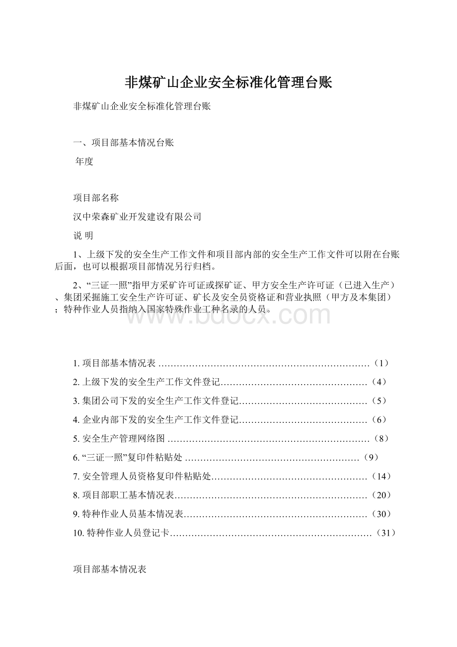 非煤矿山企业安全标准化管理台账.docx_第1页