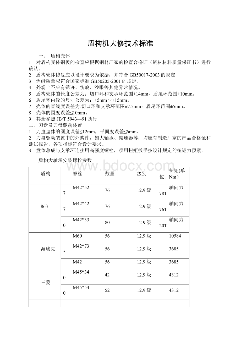 盾构机大修技术标准文档格式.docx