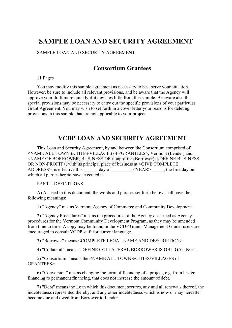 SAMPLE LOAN AND SECURITY AGREEMENTWord下载.docx