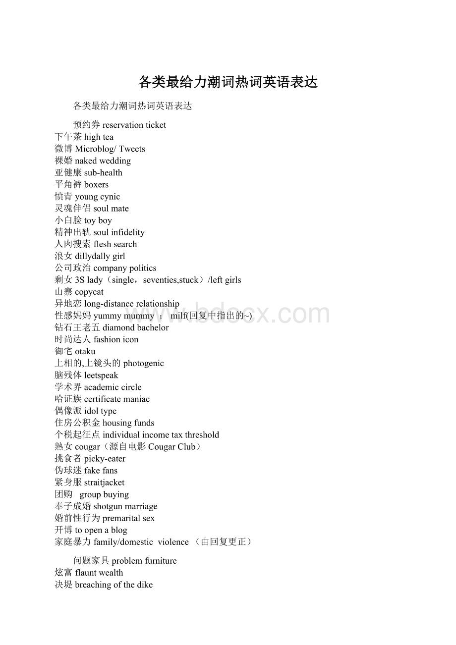 各类最给力潮词热词英语表达Word文件下载.docx