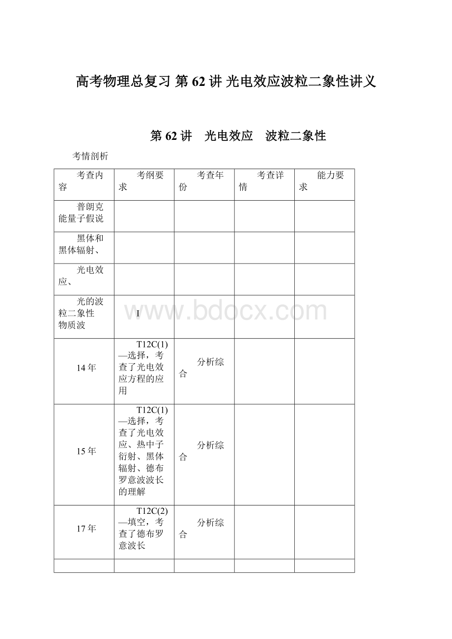 高考物理总复习 第62讲 光电效应波粒二象性讲义.docx