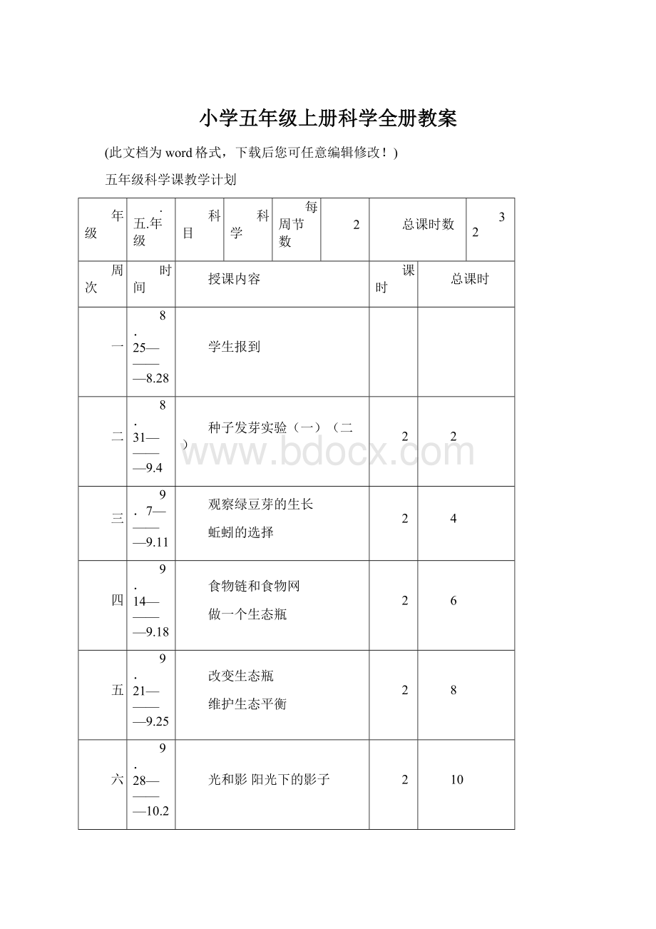 小学五年级上册科学全册教案.docx_第1页