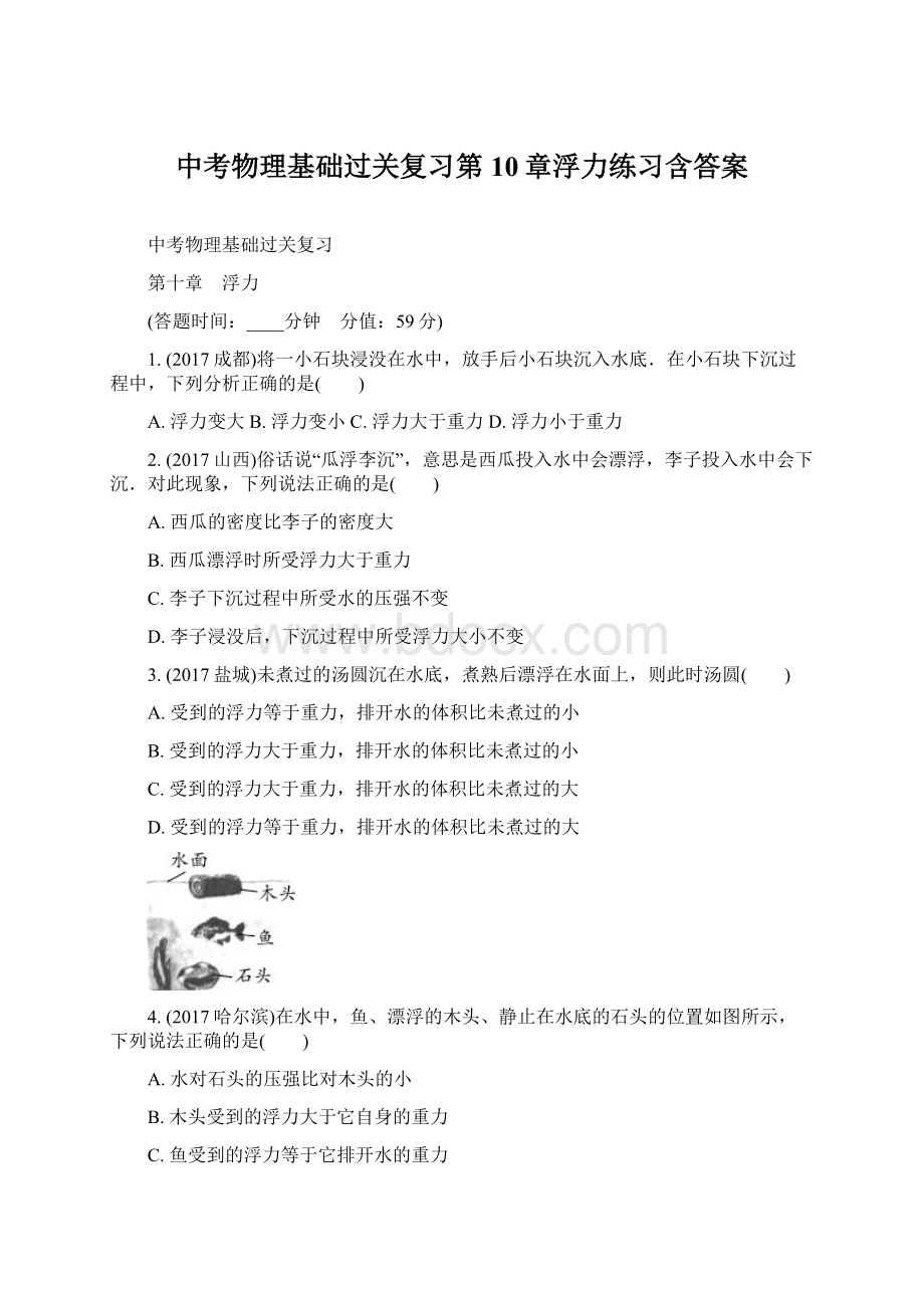 中考物理基础过关复习第10章浮力练习含答案.docx_第1页