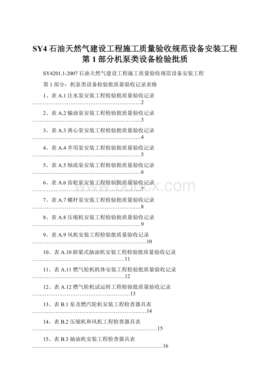 SY4石油天然气建设工程施工质量验收规范设备安装工程第1部分机泵类设备检验批质.docx