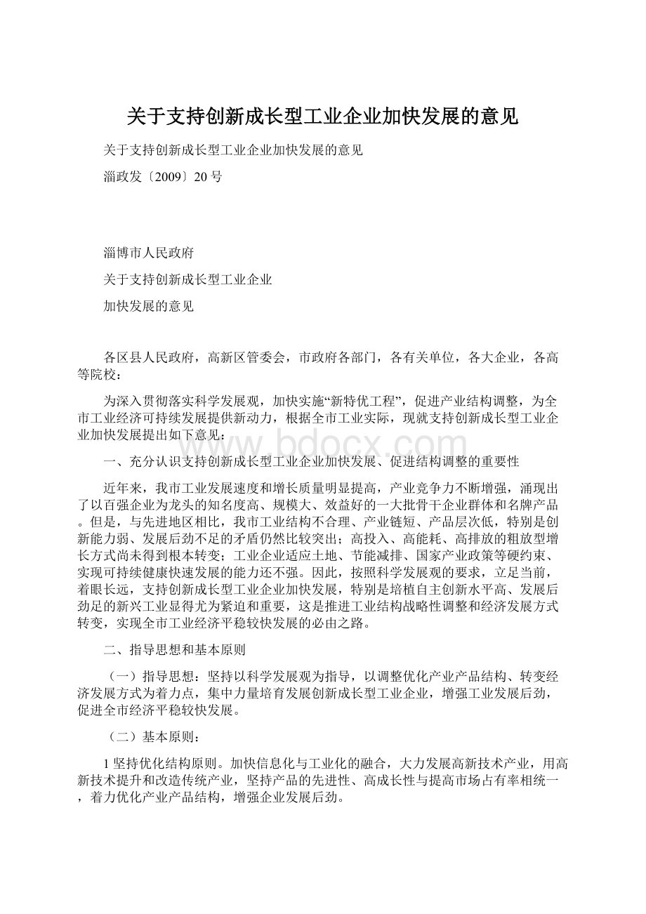 关于支持创新成长型工业企业加快发展的意见Word格式文档下载.docx