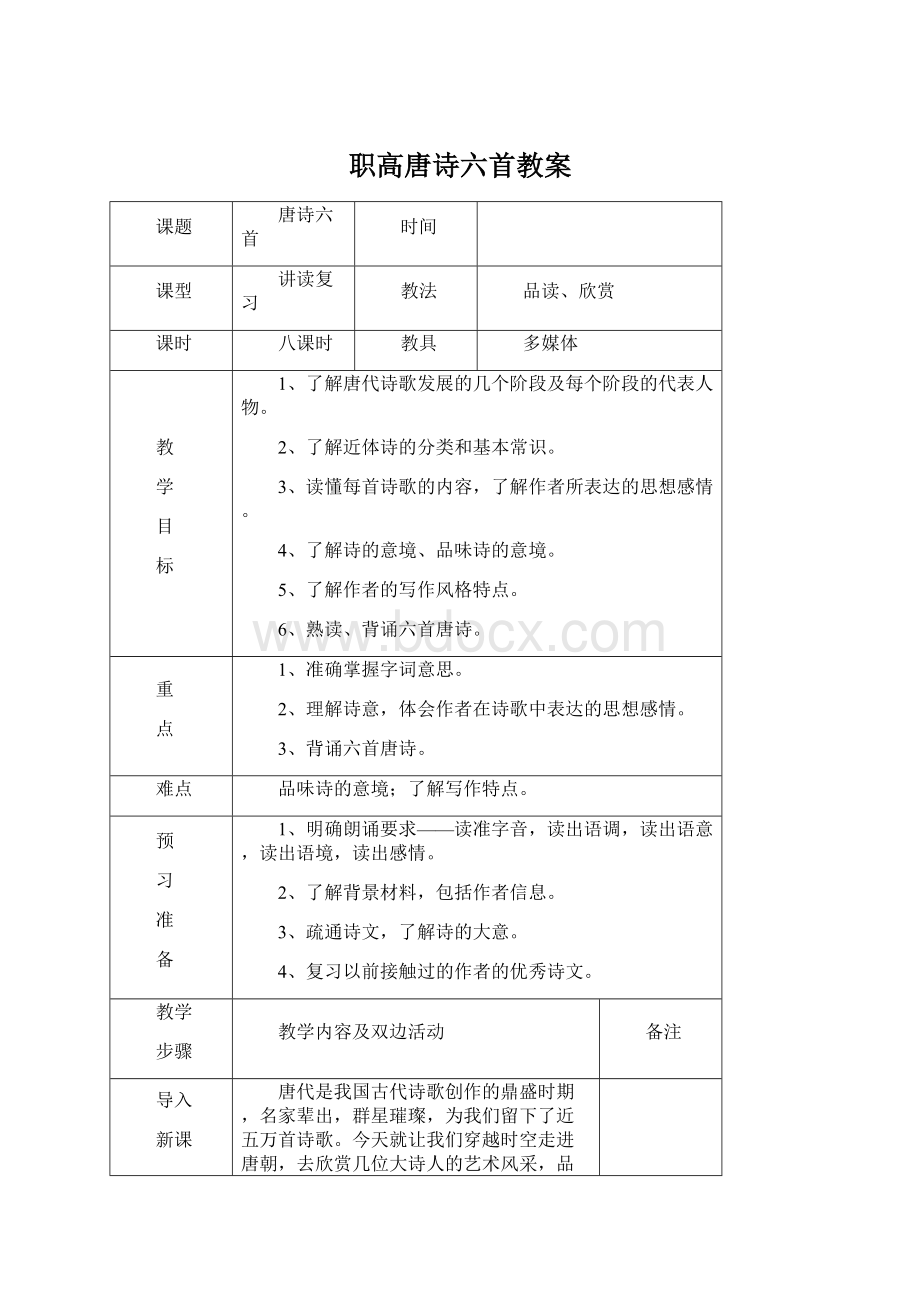 职高唐诗六首教案.docx_第1页