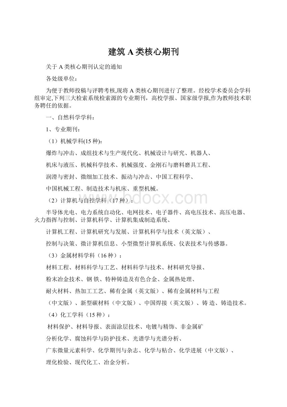 建筑A类核心期刊.docx_第1页