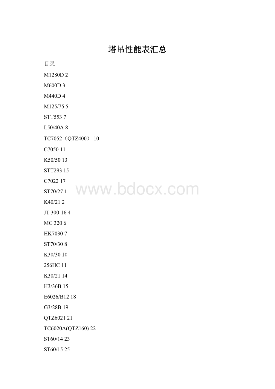 塔吊性能表汇总Word格式文档下载.docx