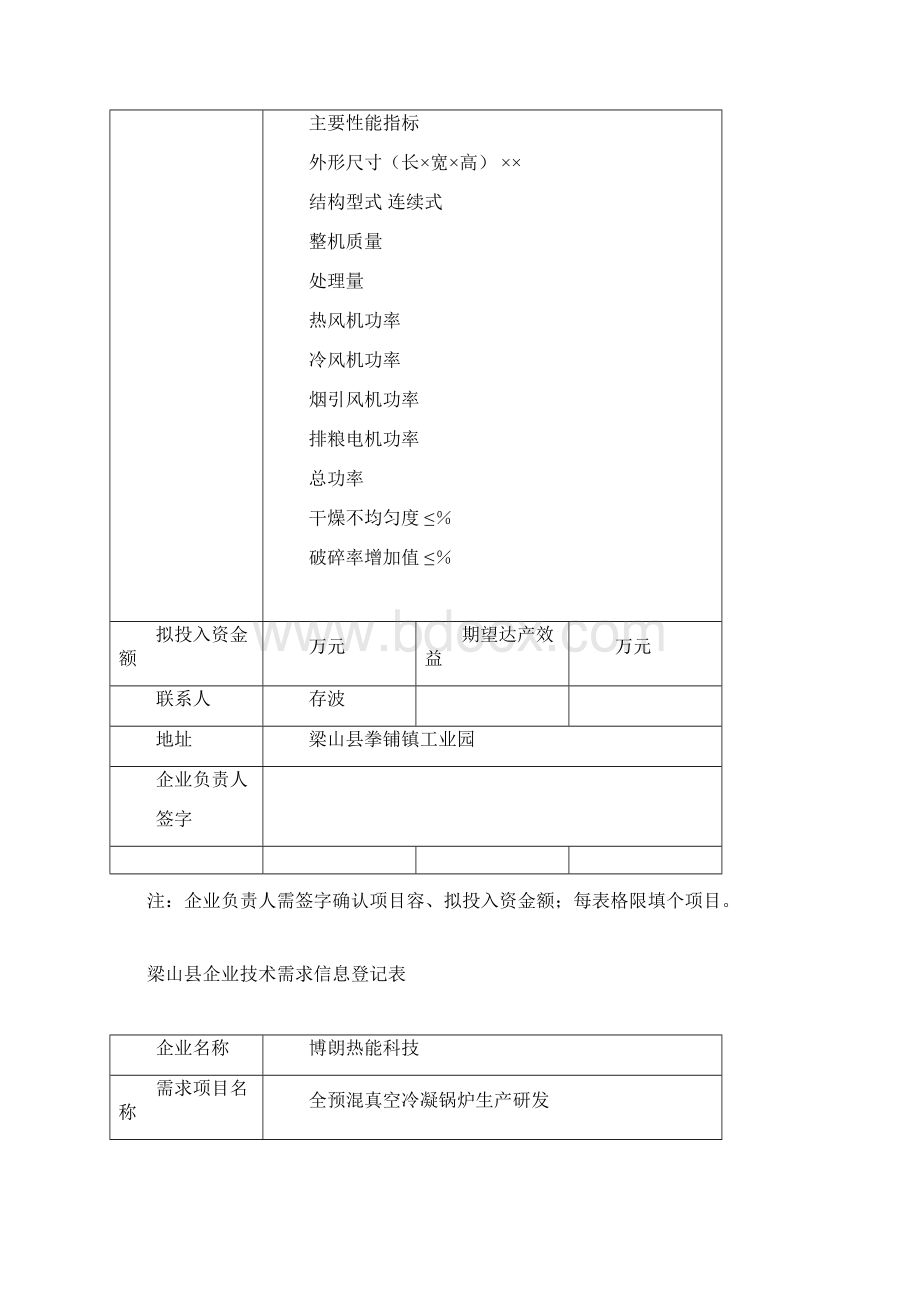 梁山县企业技术需求信息登记表Word文档格式.docx_第2页