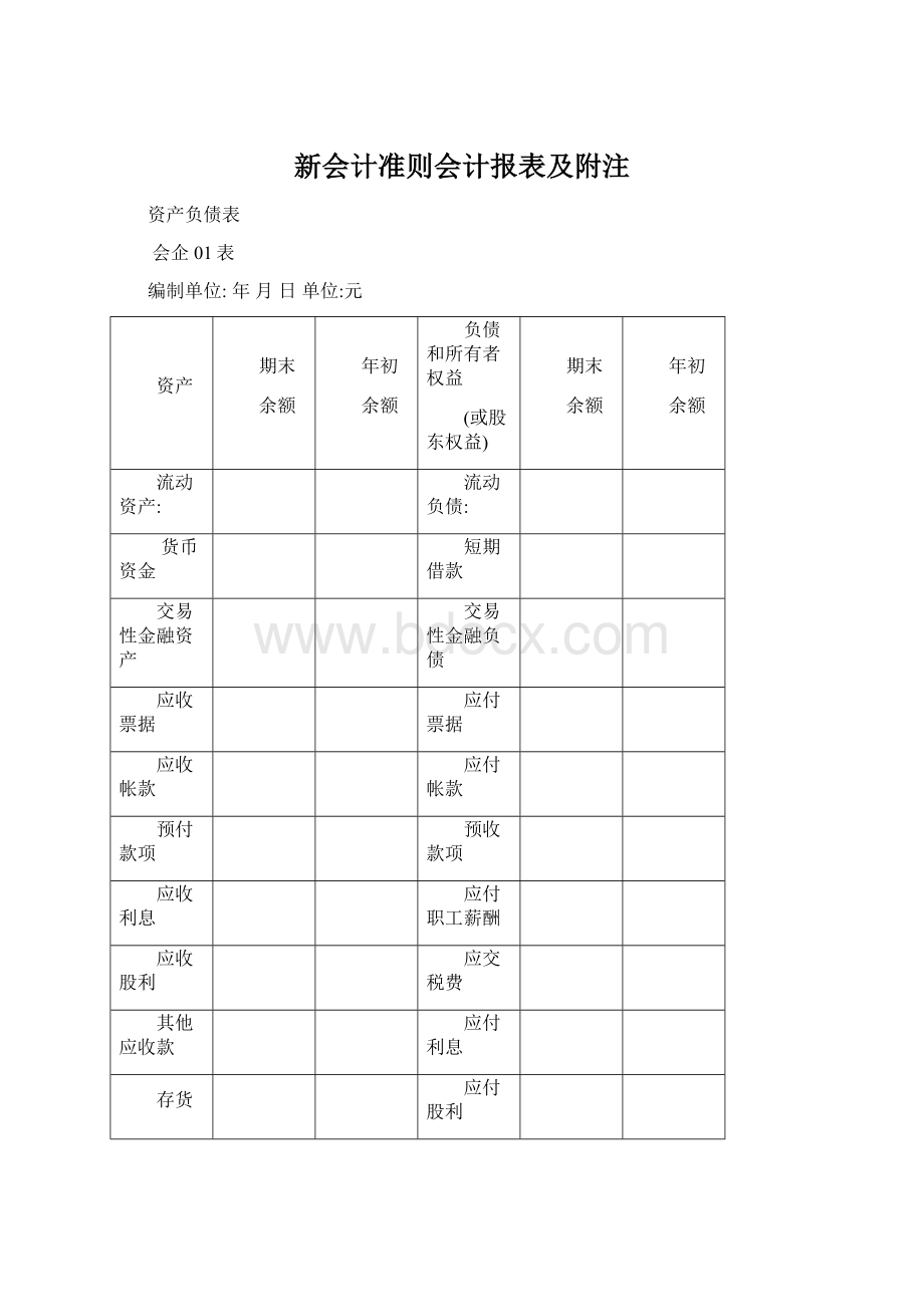 新会计准则会计报表及附注Word文档格式.docx_第1页