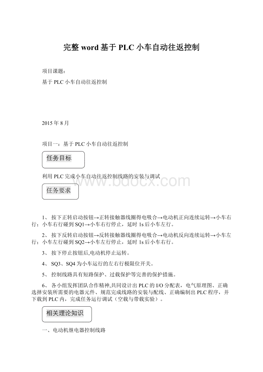 完整word基于PLC小车自动往返控制Word格式.docx