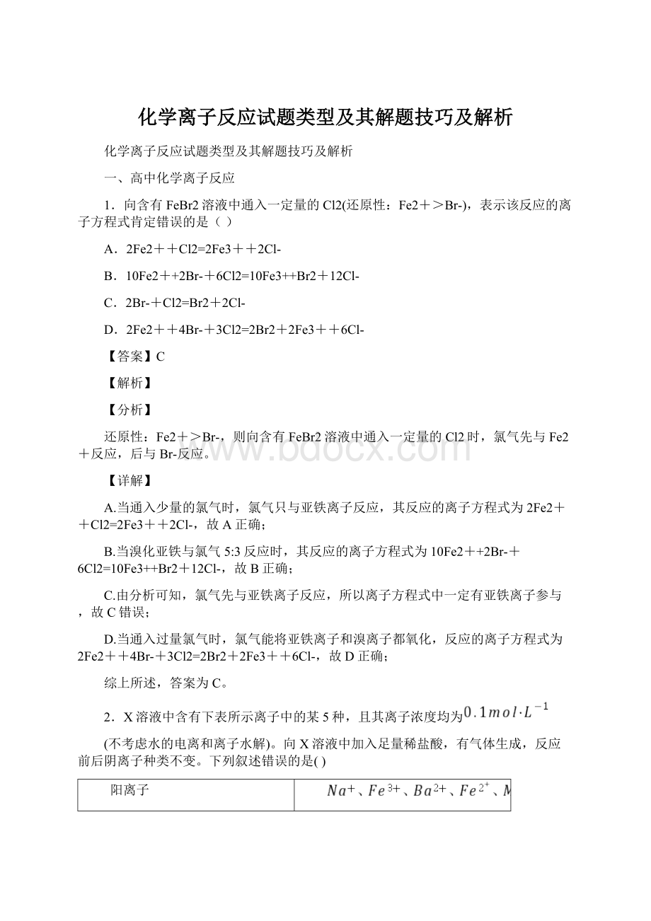 化学离子反应试题类型及其解题技巧及解析.docx