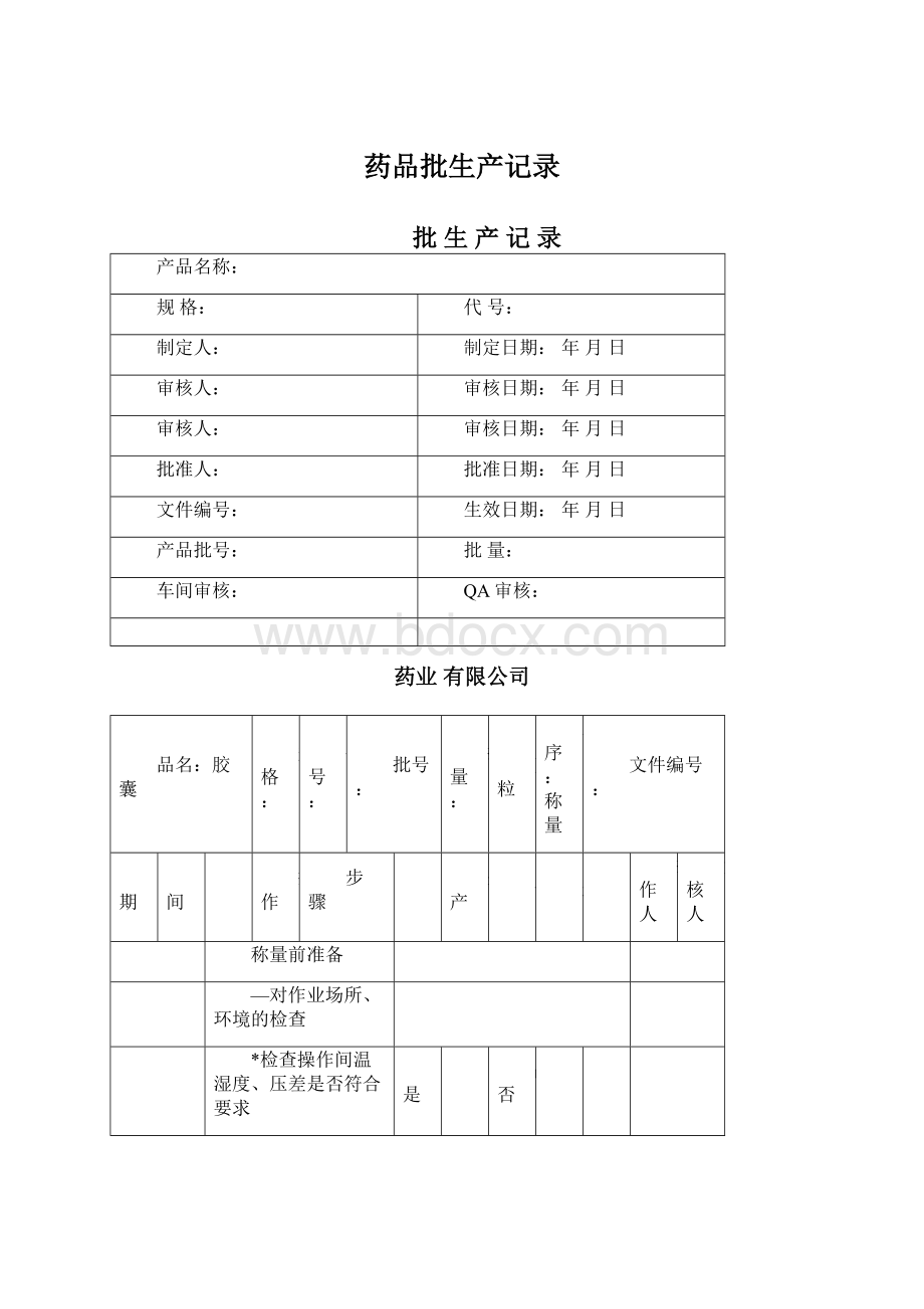 药品批生产记录Word下载.docx_第1页