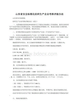 山东省安全标准化纺织生产企业考核评级办法文档格式.docx