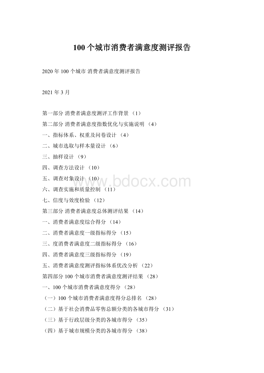 100个城市消费者满意度测评报告Word文件下载.docx