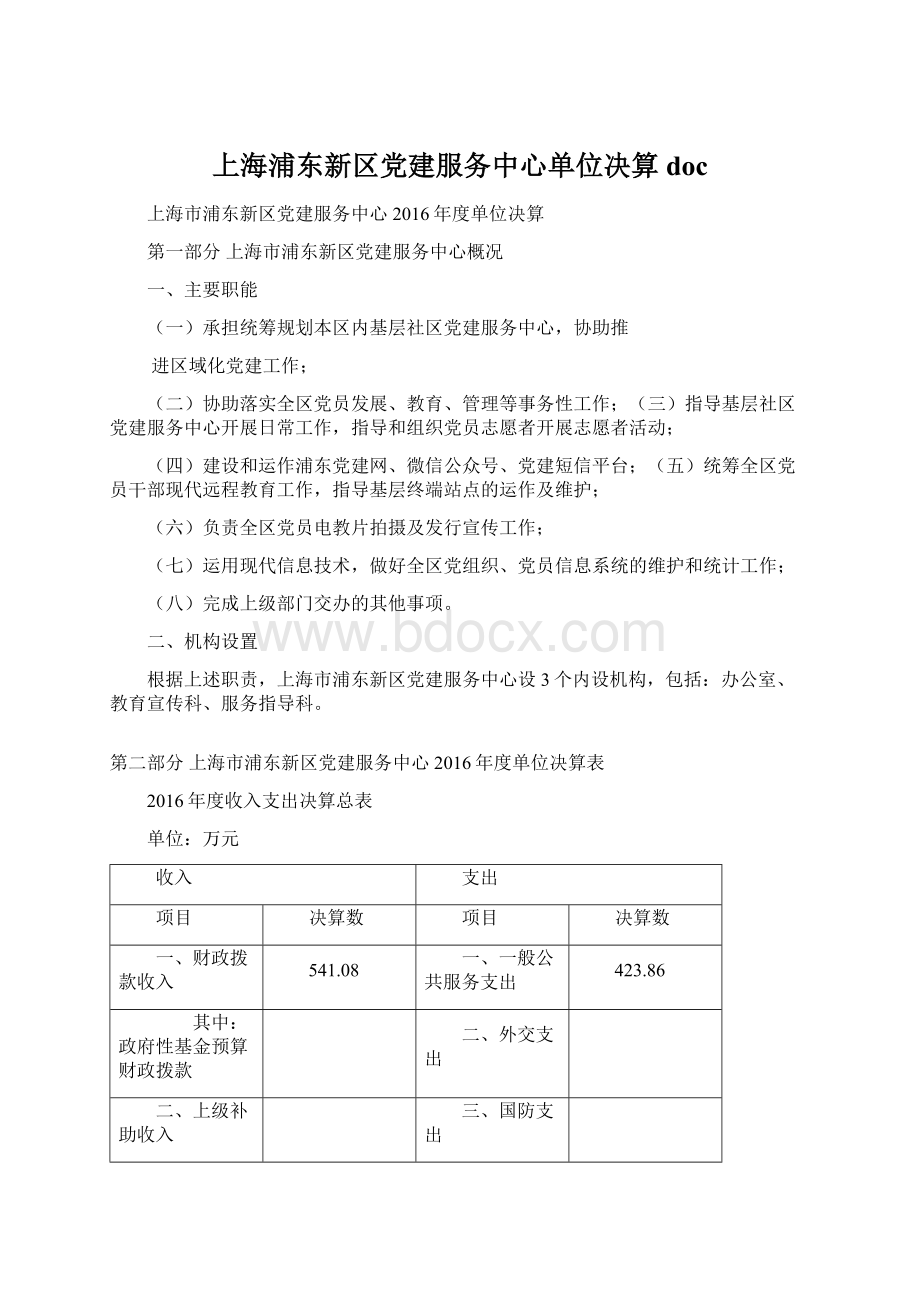 上海浦东新区党建服务中心单位决算doc.docx