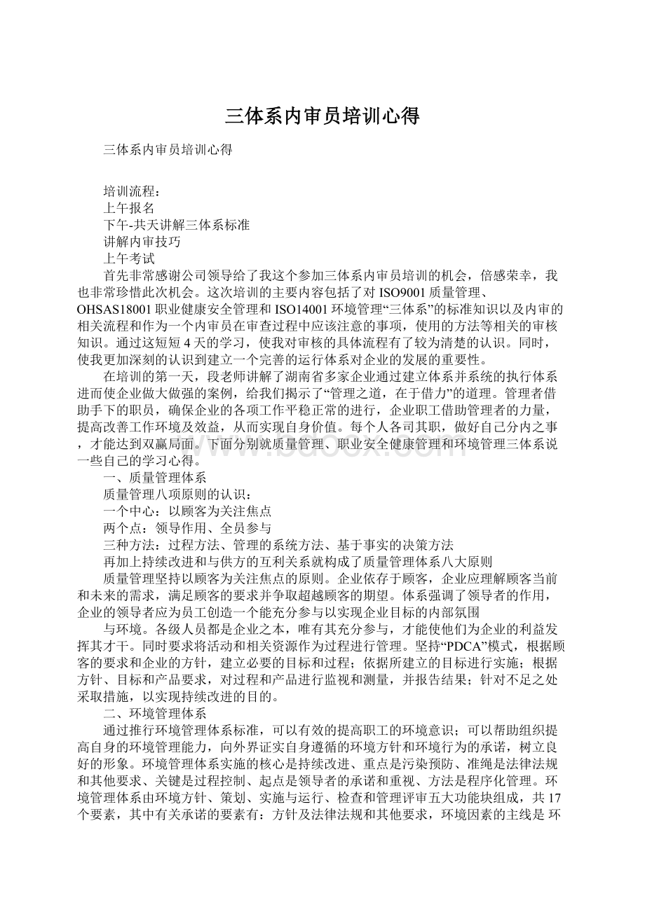 三体系内审员培训心得Word文件下载.docx