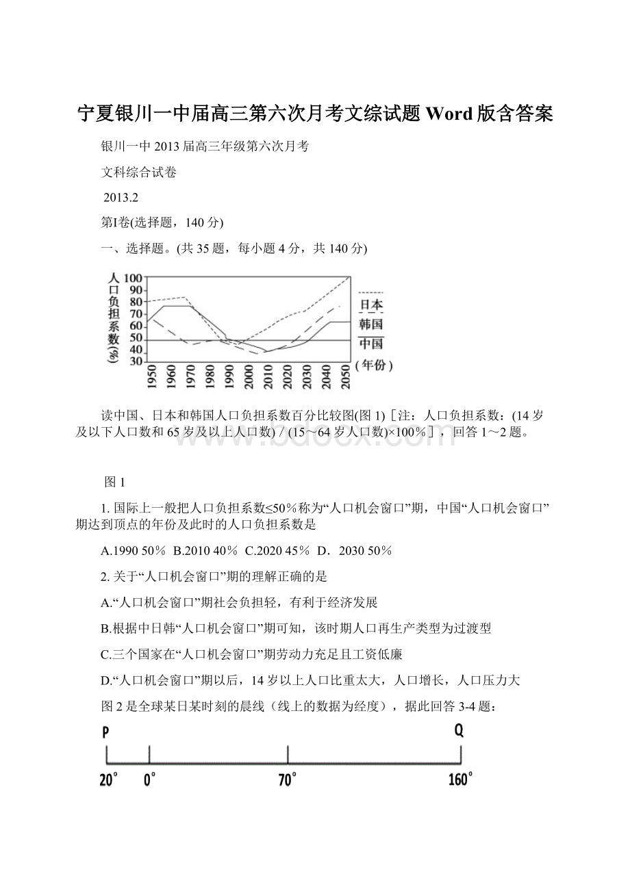 宁夏银川一中届高三第六次月考文综试题 Word版含答案.docx