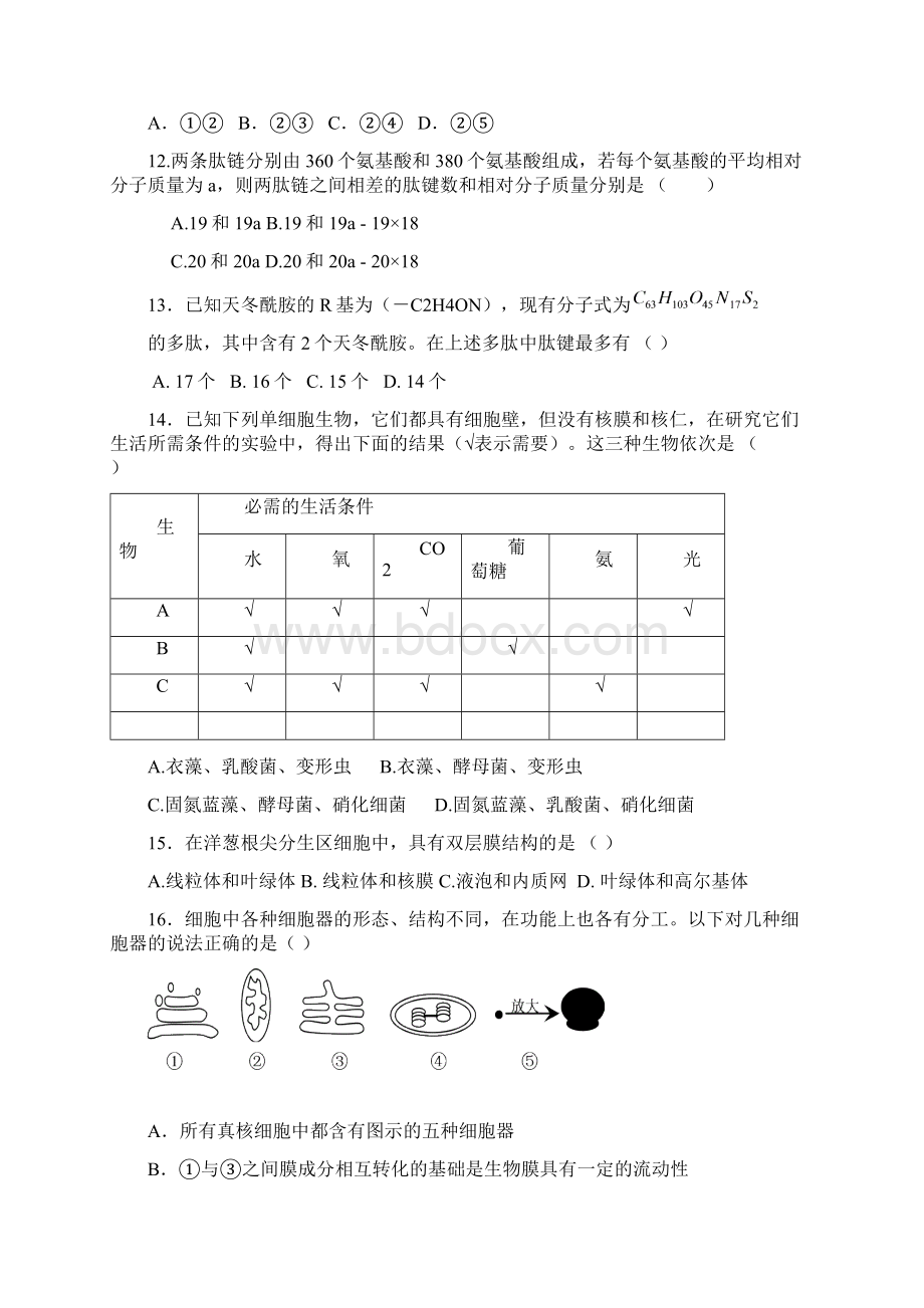 高一生物上册期末考试试题.docx_第3页