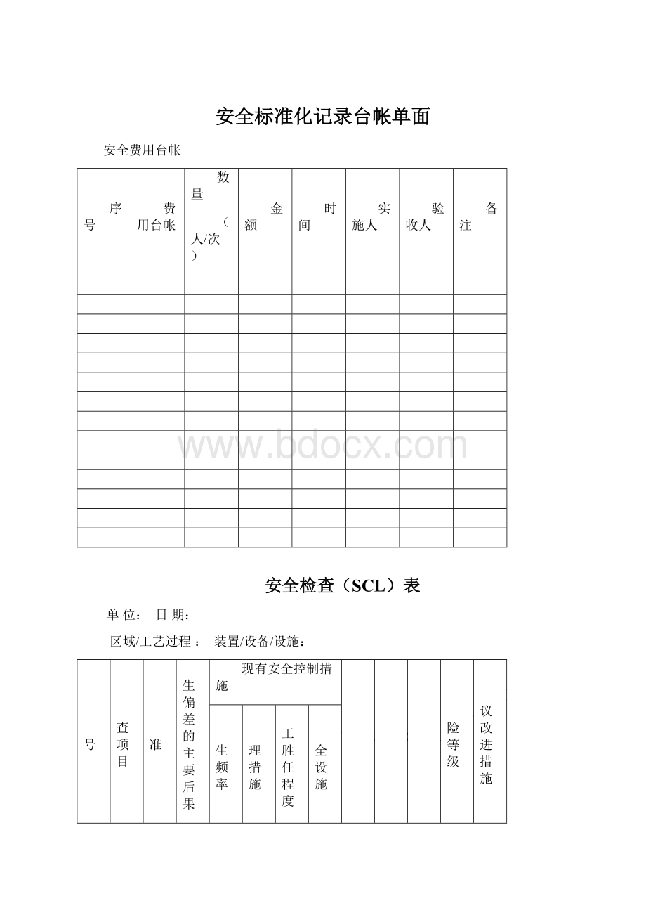 安全标准化记录台帐单面Word下载.docx_第1页