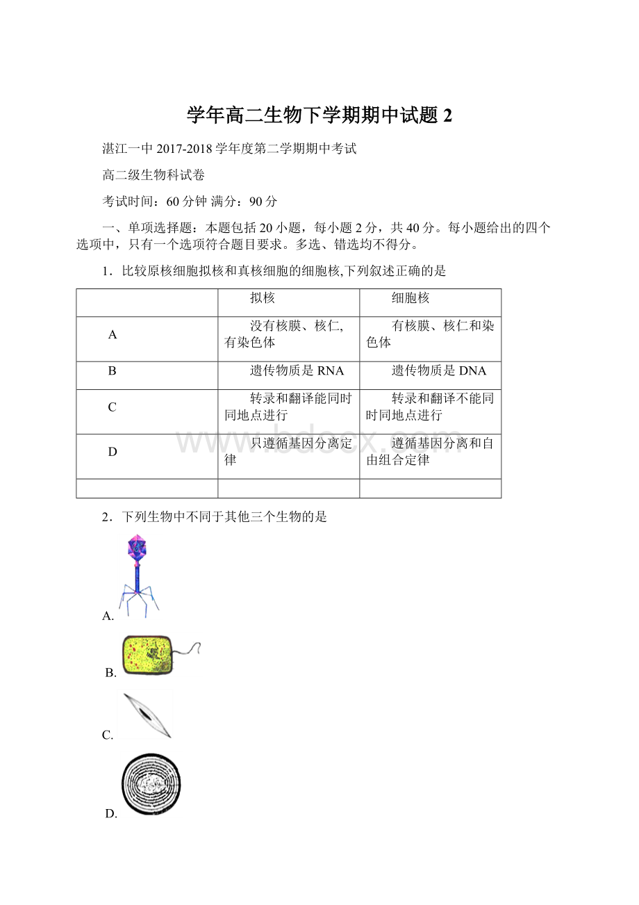 学年高二生物下学期期中试题2Word文档下载推荐.docx_第1页