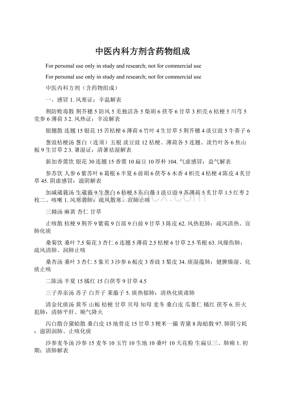 中医内科方剂含药物组成Word格式文档下载.docx_第1页