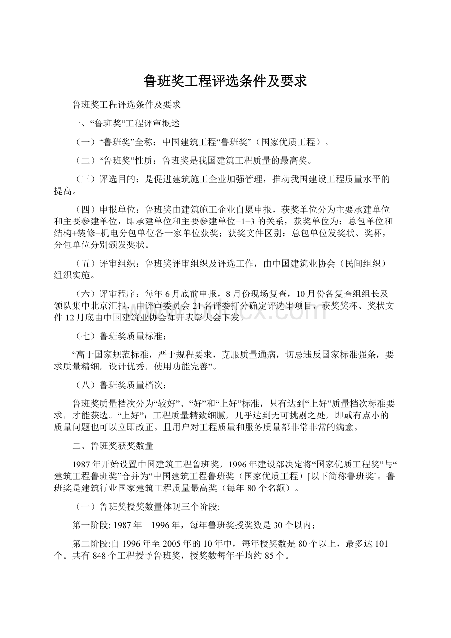 鲁班奖工程评选条件及要求Word文档下载推荐.docx