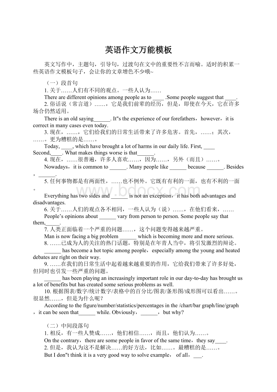 英语作文万能模板Word文档格式.docx