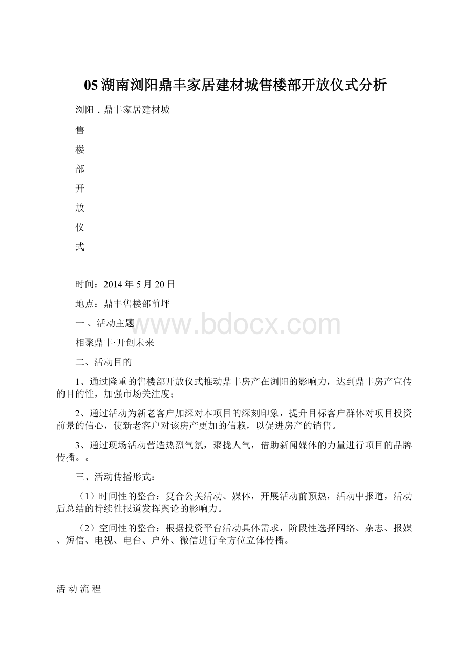 05湖南浏阳鼎丰家居建材城售楼部开放仪式分析.docx_第1页