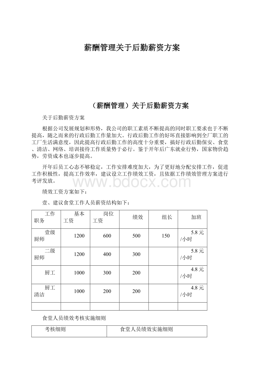 薪酬管理关于后勤薪资方案Word格式.docx_第1页