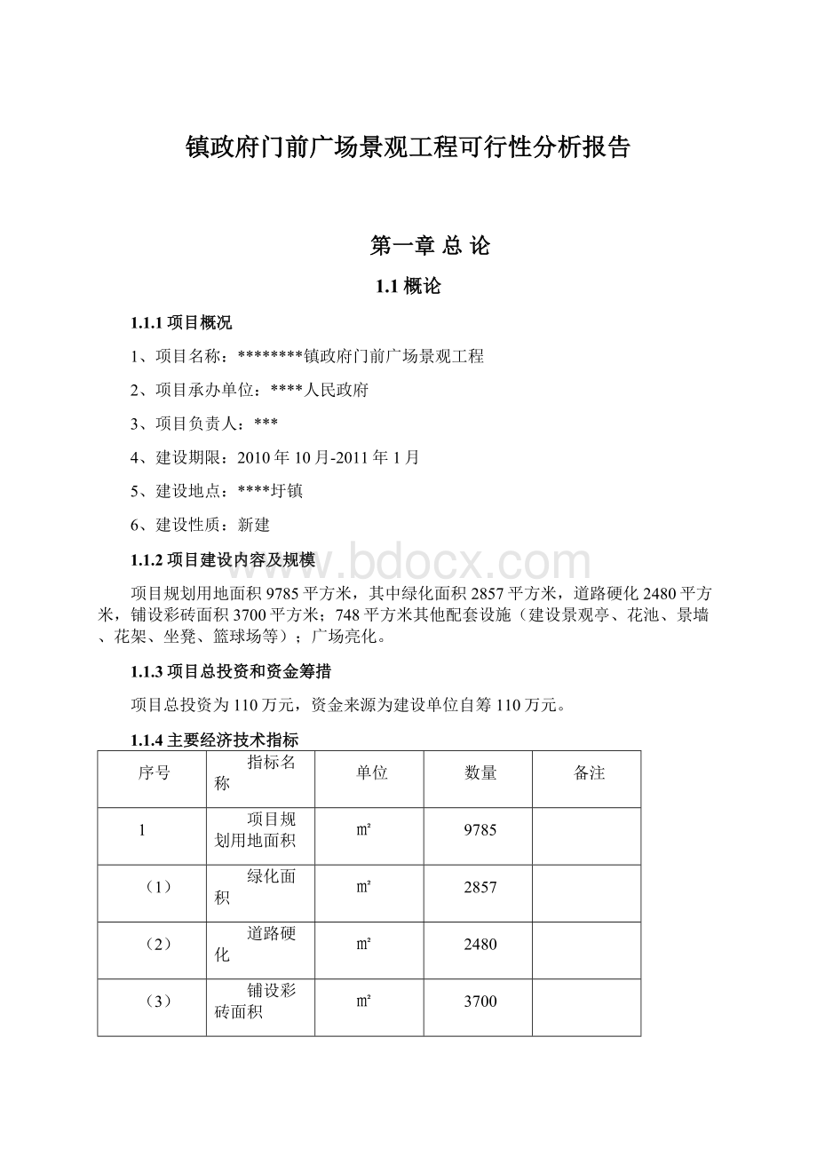 镇政府门前广场景观工程可行性分析报告文档格式.docx