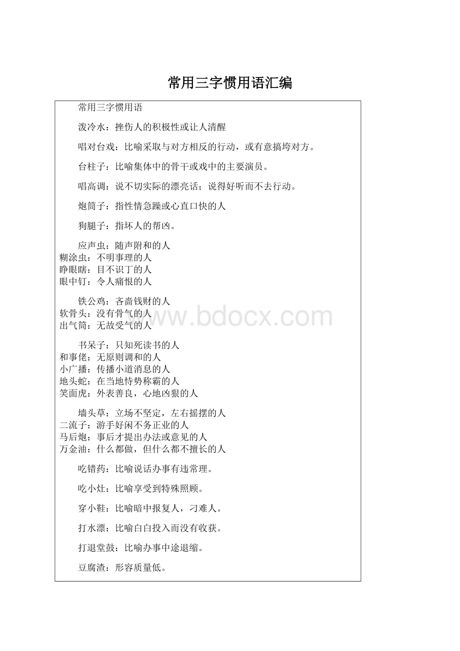 常用三字惯用语汇编Word格式文档下载.docx