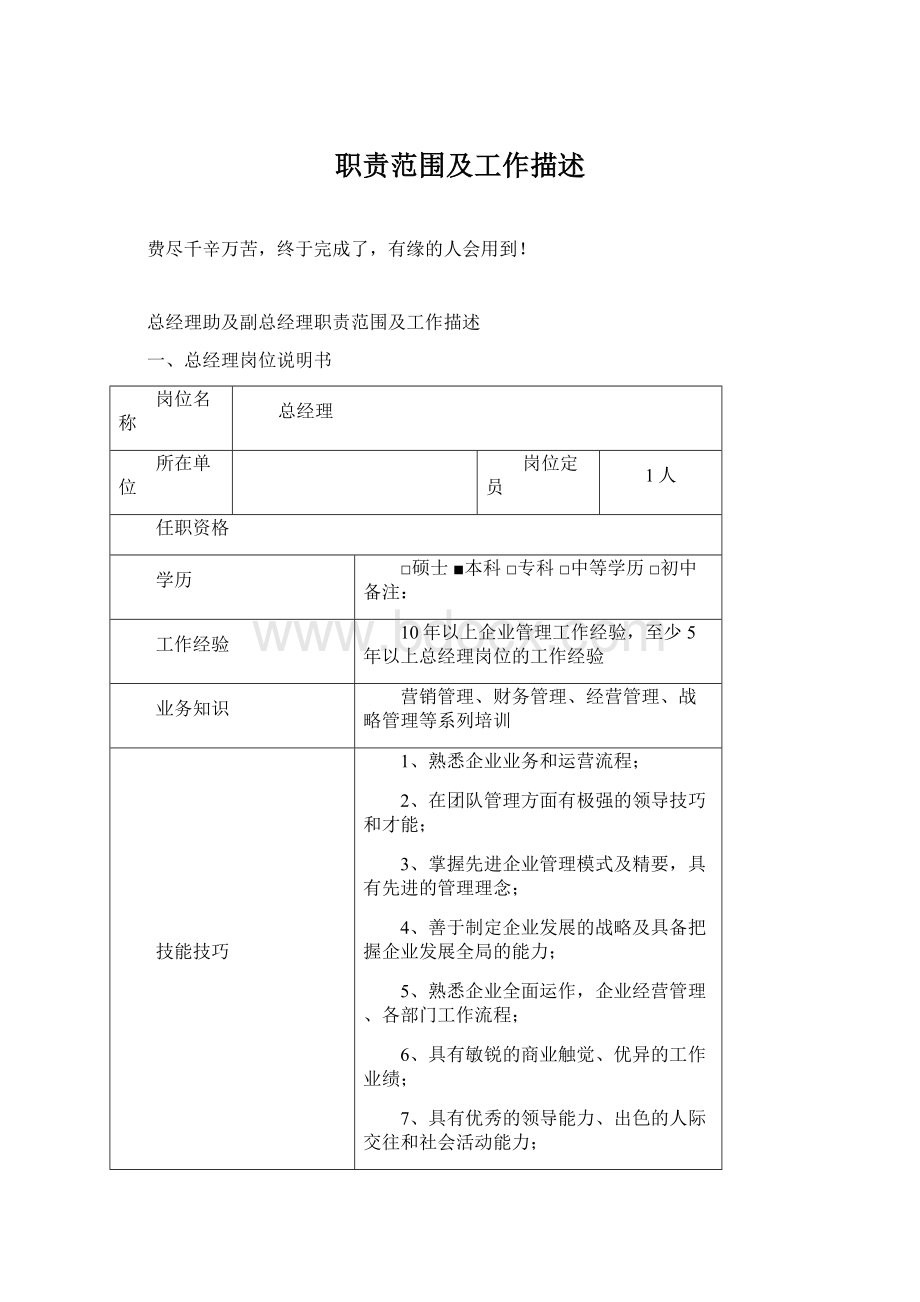 职责范围及工作描述Word下载.docx_第1页